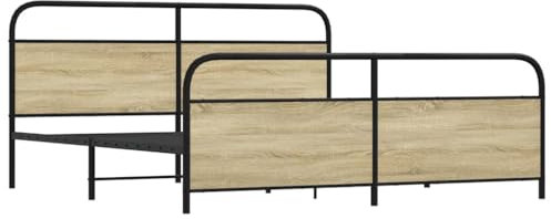 vidaXL Metallbett ohne Matratze Sonoma-Eiche 180x200 cm, Schlafzimmermöbel, Doppelbett, Schlafzimmerbett, Bett, Bettrahmen, Bettgestell mit Kopfteil