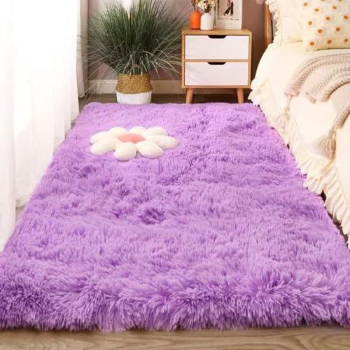 CHENMIAO Wohnzimmer Teppich 90 x 200 cm Gemütlicher & Weicher Modern Teppiche für Wohnzimmer Pflegeleicht, Anti-Rutsch-Rückseite für Wohnzimmer, Schlafzimmer, Lila
