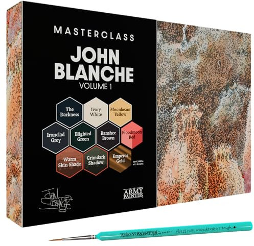 The Army Painter, Masterclass John Blanche Volume 1, 6 x Warpaints Fanatic Paints, 1 unique Speedpaint, 2 Washes, 1 Metallic, 1 Print & 1 Brush - for Miniature Wargaming