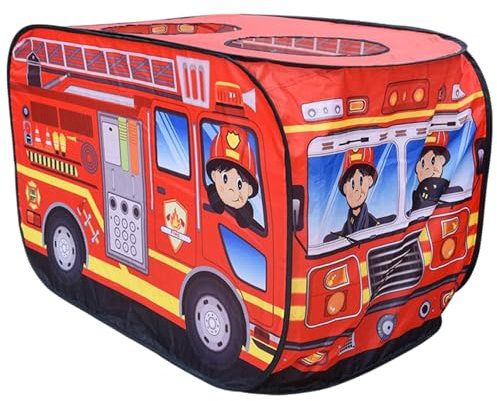 Veesper Kinderzelt, Pops-up-Fahrzeug-Form-Ventilative Kinderspielhouse mit Türflip & Top-Öffnen robuster kratzfestes Auto-Kleinkindspielhaus mit Drahtrahmen für Girls Boys Geschenk (Feuerwehrauto)
