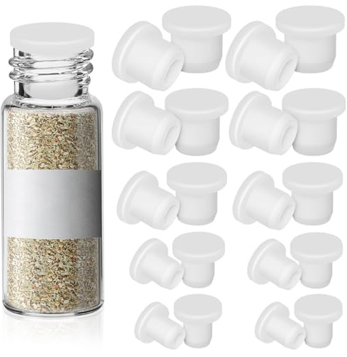 ULTECHNOVO Silicone Salt and Pepper Shaker Stoppers Plug Set 25 Pcs with Multiple Sizes 11-16Mm Reusable Clear Round Silicone Sealed Bottle Caps for Spice Jars and Bottles