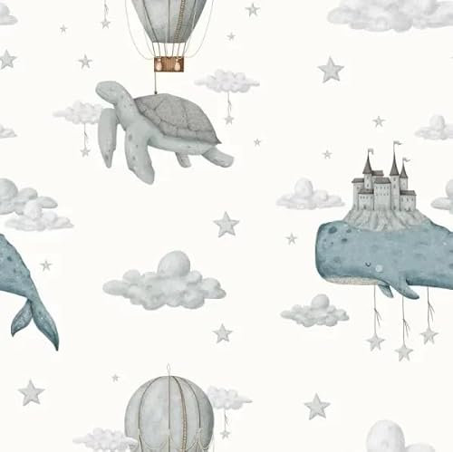 Kindertapete Dream Ocean, Design Wale und Schlösser, Grau-Blau