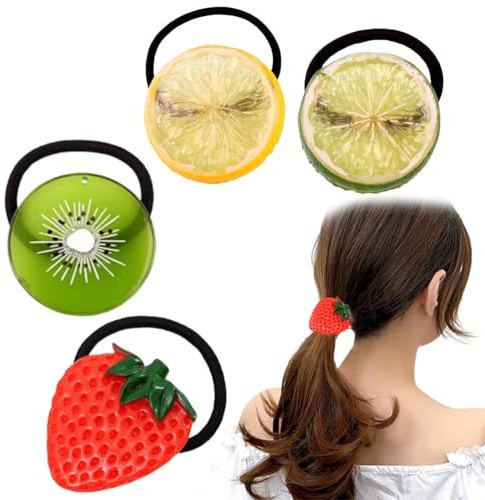 JchEnye Set von 4 fruchtförmigen Haarbiändern. Es enthält Seiden-Haarbiänder und Satin-Haarbiänder. Alle sind elastische Haarbiänder aus Seide und eignen sich zur Verwendung bei Karnevalsfeiern.