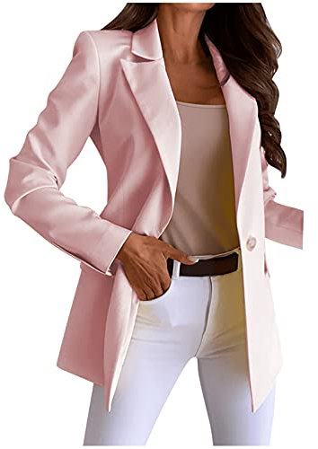 Generisch Blazer Donna Elegante Leggera Cropped Business Blazer Casual Open Blazer Breve Lavoro Ufficio Giacca Donna Casual Solido Cappotto per Ufficio Cappotto Donna, Colore: rosa., M