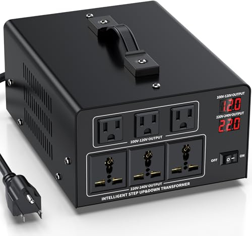 Transformateur convertisseur de tension 8000 W 110 V/120 V à 220 V/240 V ou abaisseur 220 V à 110 V AC, protection disjoncteur, 3 prises américaines, 3 prises universelles, écran LCD