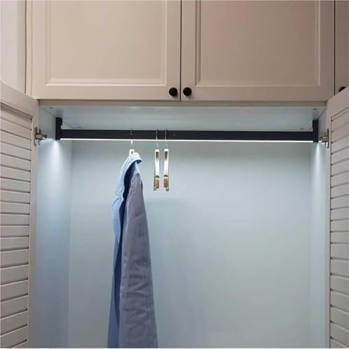 GZSLKSCD Kleiderstange - 40–120 cm Kleiderstange mit Licht, Kleiderstange aus Metall schwarz mit 2 Sockeln, Kleiderschrankstange mit integriertem LED-Licht (eine Farbe, 850 mm)