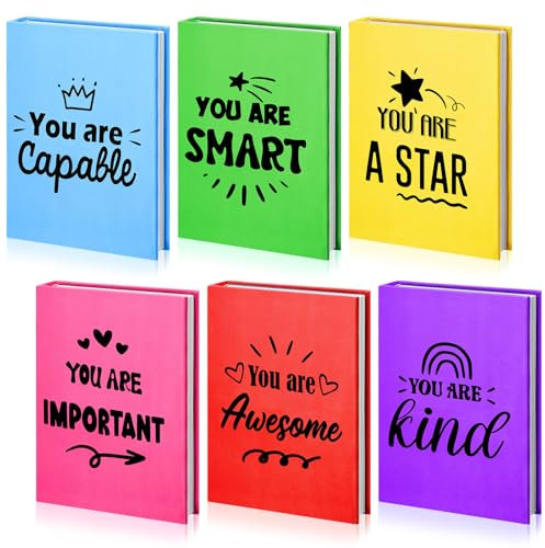 AmazingSpark Buchumschläge mit inspirierenden, farbigen Zitaten, wiederverwendbar, dehnbar, für Hardcover-Lehrbücher bis zu 22,9 x 27,9 cm, waschbar, für Schulanfang, Geschenkbedarf, 6 Stück