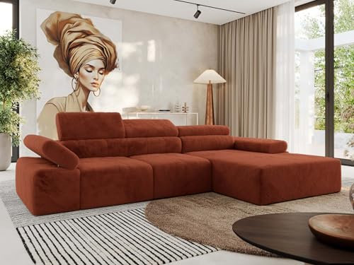 MKS MEBLE Ecksofa mit relaxfunktion elektrisch, Sofa L-Form - Rilasso - Orange Plüsch Rechts