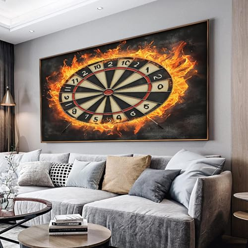 ZORYAN Spiel Darts Wandbilder Dekoration Wohnzimmer Leinwand Bilder | 60x120cm Schwarz Leinwandbild Schlafzimmer Deko, Wandbilder, Groß Kunstdruck Art Wanddeko Bild Decor Canvas