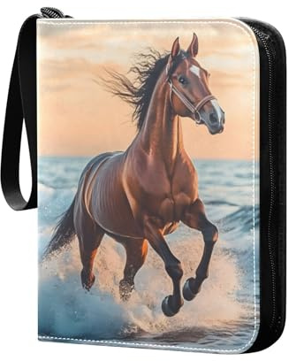 Kartenbinder für Erwachsene, Motiv: Pferd, mit 4 Taschen, tragbarer Kartenordner mit Reißverschluss, Sammelalbum für Sammelkartenalben, 50 Seiten, 400 Taschen, Sportspiele, Kartenordner