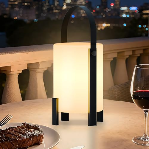 MALUX LED Tischlampe Akku Timer Lampe Kabellos Warmweiß & Weißlicht Dimmbar mit Fernbedienung Tragbar Light IP44 Wasserdicht für Nachttischlampe Garten Campinglampe Balkon Terrasse