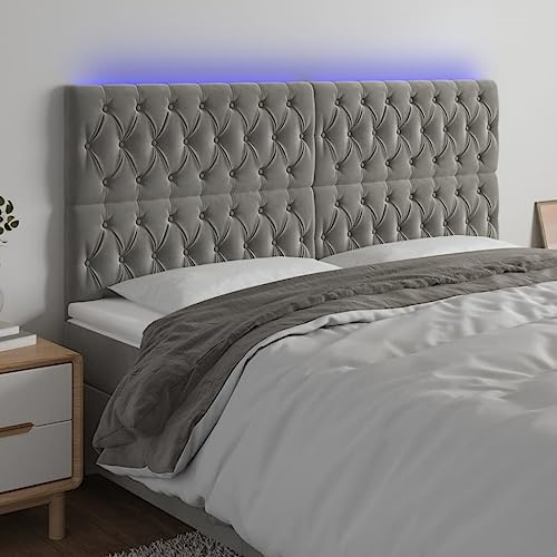 Qnhdfrt LED Kopfteil 180 cm Samt Hellgrau Höhenverstellbar Bunt Beleuchtet für Modernes Schlafzimmer und Gemütliche Leseecke