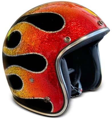 ALPHA SPEEDS – Jet Helm Motorrad Fiberglas Schale Offener Helm Biker Helm Abnehmbares Innenfutter Chopper Helm Super Falke Helm Rote Flamme