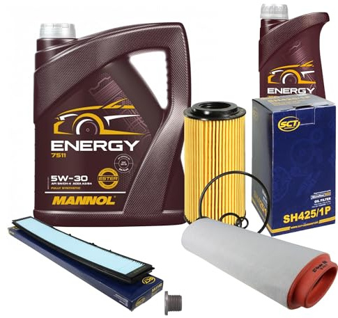 EISENFELS Inspektionspaket enthält 6 Liter Motoröl Energy 5W-30 Ölfilter Luftfilter Innenraumfilter Verschlussschraube kompatibel mit 3er E46 320d 318d