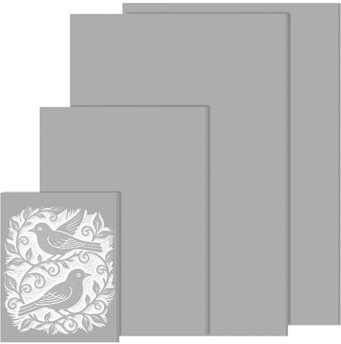 chuanhylis 4 Stück Linoldruck Platte, 2A4+1A5+1A6 Linolschnitt Platten, PVC Weichgummi Linolplatte, Linolplatten für Linolschnitt für Druckgrafik, DIY-Bastelarbeiten und Siegel (Grau)