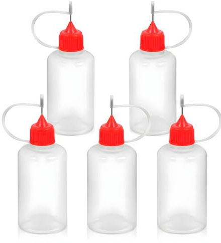 AKORD 5-Pack 50ml Plastic Squeezable Dropper Bottles with Precision Needle Tip – Reusable LDPE Bottles for Liquids, Oils, Glue, Hobby Crafts & E-Juice