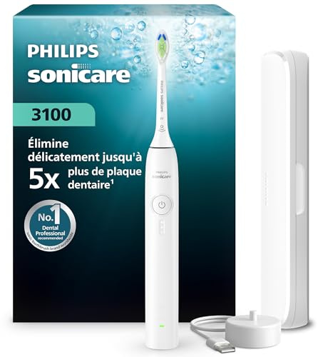 Philips Sonicare Serie 3100 - Spazzolino elettrico sonico con sensore di pressione, 3 intensità, EasyStart, SmarTimer, autonomia 14 giorni, custodia, bianco, HX4033/21, [Nuovo]