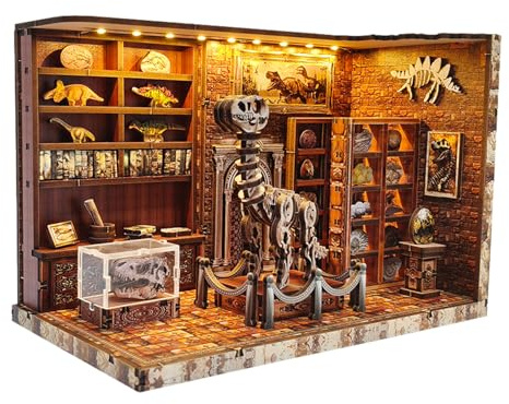 Dino-saurier Book Nook 3D Puzzle Modellbausätze-Fossilien-Museum Book Nook | Kit für Erwachsene mit LED-Licht, Holz DIY Bücherregal Deko Handwerk für Jugendliche ab 14 Jahren