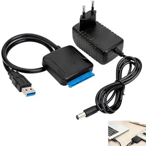 USB 3.0 auf SATA Adapter, SATA USB Adapter mit 12V/2A Netzadapter, SuperSpeed 2.5/3.5 HDD/SSD Festplattenadapter