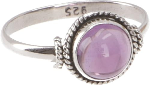 Boho Silberring, filigraner Edelsteinring mit rundem Stein, Amethyst