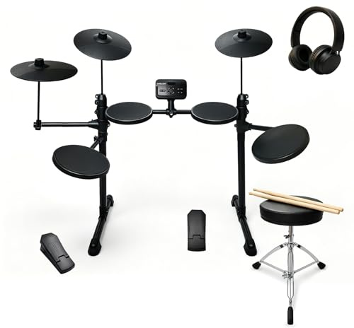 Umelody Elektrisches Schlagzeug-Set für Anfänger, Heimübungen mit 25,4 cm großen Becken, USB-MIDI, 7 Schlagzeug-Kits, 70 Sounds, Thron, Kopfhörer, Sticks, faltbares Schlagzeug-Set