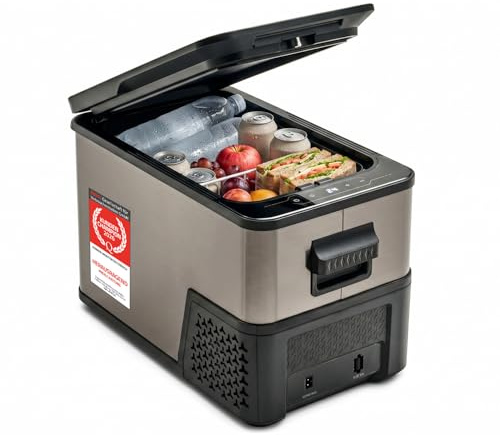 TZS First Austria - Nevera Compresor Portátil 27L - Hasta -20°C - 44 dB - 12V 24V 230V - Anti-Huellas - para Coche Camping Viaje - Dark Steel