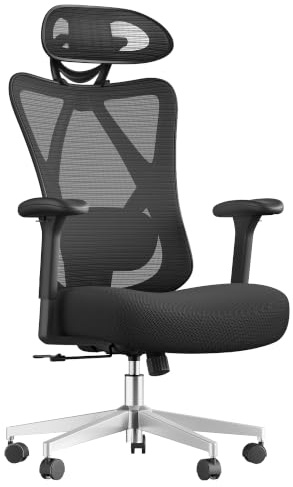 SONGMICS Bürostuhl ergonomisch, Schreibtischstuhl, Computerstuhl, Netzstuhl, verstellbares Lenden- und Kopfkissen, bis 150 kg belastbar, höhenverstellbar, tintenschwarz OBN069B101