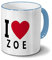 printplanet Tasse mit Namen Zoe - Motiv I Love Zoe - Namenstasse, Kaffeebecher, Mug, Becher, Kaffeetasse - Farbe Hellblau