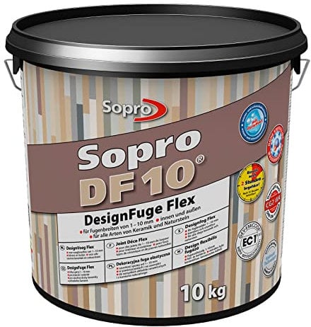 BYUP Sopro DF 10® DesignFuge Flex (10 kg, Grau) - Fugenmörtel für Keramik, Naturstein, Glasmosaik und Aggloplatten - Fugenbreite 1-10 mm - Innen und Außen für Wand und Boden