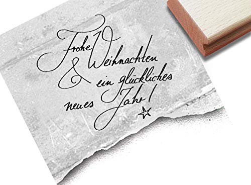 Stempel Frohe Weihnachten & ein glückliches neues Jahr! - Weihnachtsstempel Textstempel Handschrift - Karten Tischdeko Weihnachtsdeko - zAcheR-fineT