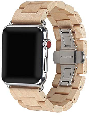 AIYIBEN Uhrenarmband aus Holz 42mm/44mm/45mm/49mm mit Schmetterlingsschnalle aus Edelstahl, kompatibel mit der iWatch Ultra 2 SE Serie 1 2 3 4 5 6 7 8 9 (Maple)
