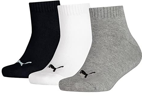 PUMA Mixte enfant Quarter Plain Chaussettes , Gris (Grey/White/Black 803), 35-38