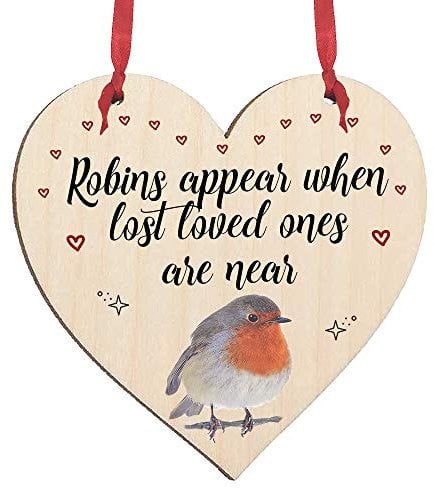 Maisie Moo Gifts Limited Robins Appear When Lost Loved Ones Are Near Wooden Memorial Love Heart Saying Thoughtful Hanging Sign Plaque Decoration (10cm)