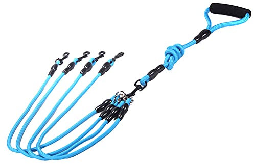 Wallfire Dog Training Lead, Heavy Duty Sturdy Nylon Pet Walking Coupler Lead Braided Rope Dog Leash for Large, Medium, and Small Dogs (Color: Blue, Size: 4-Way)