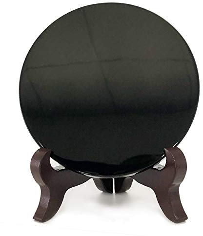 Polar Jade Schwarz Obsidian Wahrsager Spiegel (100 mm / 4 mit Holzständer)