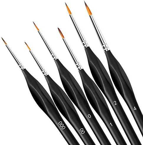 Paint Brushes 6 Pieces Set, Professional Fine Tip Paint Brush Set Round Pointed Tip Nylon Hair artist acrylic brush for Acrylic Watercolor Oil Painting (Black)