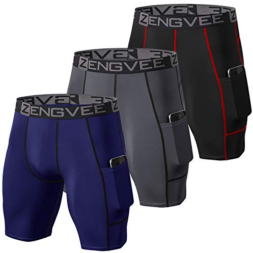 ZENGVEE 3 Piezas Mallas Running Hombre Pantalones Cortos Hombre de Compresión para Deporte, Fitness, Gym