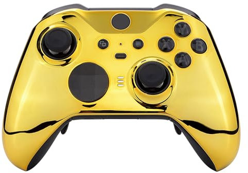 eXtremeRate Carcasa para Xbox One Elite Protectora Placa Frontal Kit de reemplazo Cubierta Shell Case Funda para Mando Xbox One Elite Series 2 Modelo 1797-Incluye Anillos de Joysticks(Dorado Cromo)