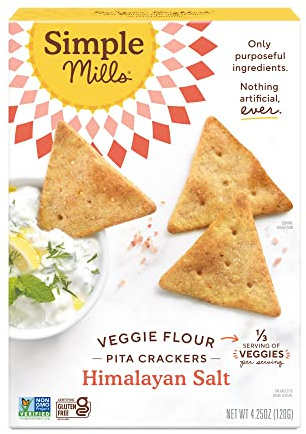 Simple Mills Veggie Pita Crackers, Himalayan Salt - Gluten Free, Vegan, Healthy Snacks, Paleo Friendly, 4.25 Ounce (Pack of 1)