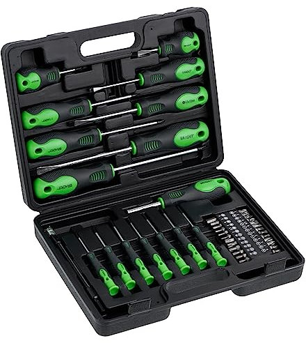 Brackit 42 Pieces Premium Screwdriver Set with Magnetic Tips and Rubber Handles, Including Phillips and Flat Heads in Durable Storage Case