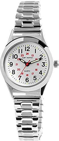 Just Watch Damen-Uhr Edelstahl Zugarmband 18cm ⌀27,5mm 14mm silberfarbig Luminazeiger gut lesbar 24 Std Geschenkidee