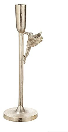 Edler Kerzenständer einarmig Kerzenleuchter aus Aluminium und Vogeldekoration Gold Höhe 38 cm