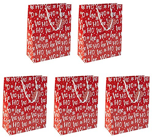 SIGEL QW003 große Papier-Geschenktüten | 5er Set | rot | Weihnachten Nikolaustüten | 33x26 cm | ho ho ho