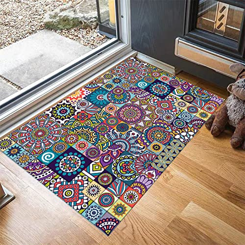ZZDXW Fußmatte Bunte Mandalas Schmutzfangmatte rutschfeste Badteppich Innenbereich Außen Waschbar Maschinenwaschbare Fußmatten(50x80cm)