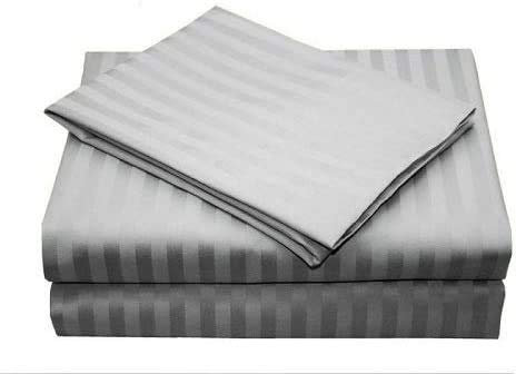400 Thread Count, 5 PC Bedding Set-1 Flat Sheet, 1-Fitted Sheet (35cm) Deep Pocket, 1-Zipper Duvet Cover and 2 Pillowcases, 100% Egyptian Cotton-Light Grey Stripe,Emperor Size.