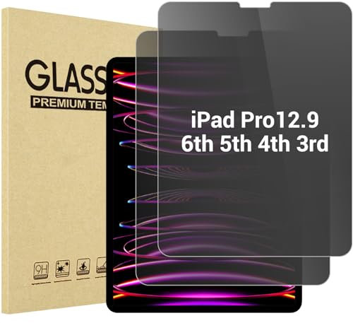 ProCase 2 Stück Privacy Schutzglas für iPad Pro 12,9 Zoll 2022 2021 2020 2018 Anti-Spy Screen Protector, Gehärtetes Glas Sichtschutzfolie Blickschutzfolie für iPad Pro 12.9 6th 5th 4th 3rd Generation
