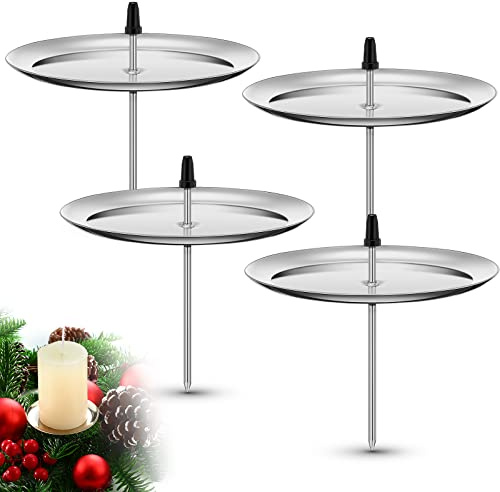 Nuenen 4 Stück Metall Kerzenhalter für Weihnachten Adventskranz, 7,5 cm | 2,95 Zoll Silber Kranz Kerzenständer, Adventskranz Kerzenstecker für DIY, Weihnachten Tisch Dekoration