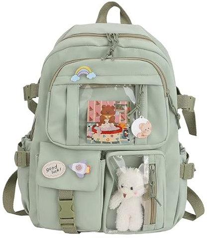 TSLBW Kawaii Rucksack Mit Pin Und Zubehör - Niedlicher Ästhetischer Reiserucksack für Mädchen, Schüler Und Teenager