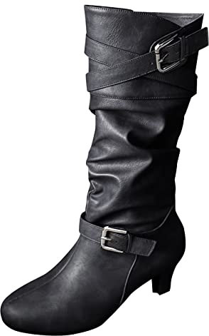 Xmiral Stivali da donna in pelle con tacco Stivaletti lunghi Stivali al ginocchio per scarpe invernali da donna Stivali Pelle