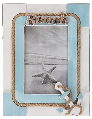 Keyhomestore- Cornice Portafoto in Legno Bianco e Azzurro 23x18 cm – Stile Marino, Decorazione Casa Mare, Soprammobile Estivo, Idea Regalo per Interni, Arredamento Nautico, regalo tema mare